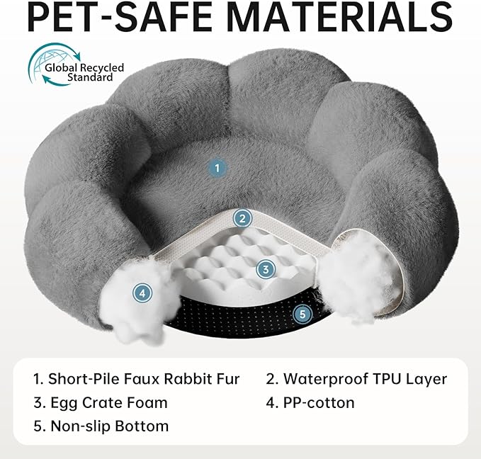 OhGeni 36 inches Calming Donut Orthopedic Dog & Cat Bed for Large Pets, Warming Comfort Fluffy Short Pile Fur, Durable Waterproof Machine Washable Removable Cover, Round Bed for Puppy, Dark Gray