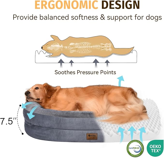 Orthopedic Washable Large Dog Bed: Waterproof Dog Bed with Bolsters - XXL Orthopedic Removable Cover for XXL Large Sized Pet - Non-Slip