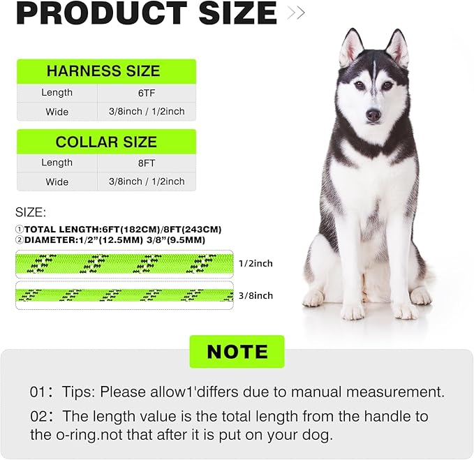 Lynxking No Pull Rope Dog Harness No Pull Reflective Leash Harness Collar 3 in 1 Dog Halter Harnesses Adjustable for Large Giant Dog (Light Green, Extra Large(up to 80Ibs) 10ft*1/2")