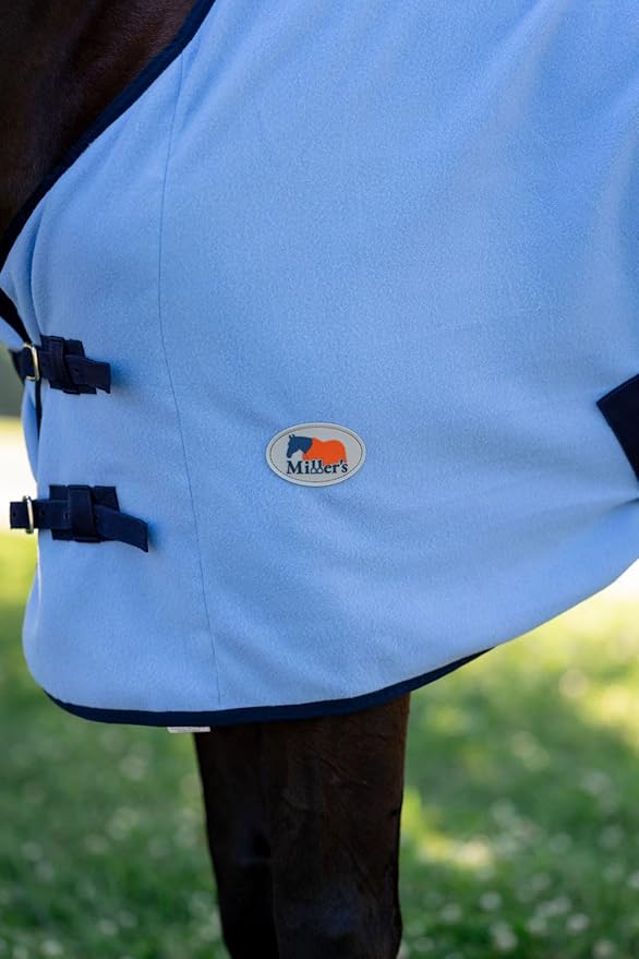 Miller's Standard Neck Fleece Cooler for Horses -Powder Blue with Navy Trim -72