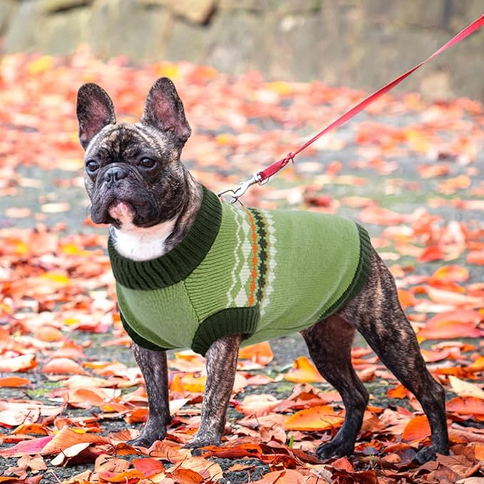 Kuoser Dog Sweater, Dog Sweaters for Medium Dogs Girl Boy, Christmas Dogs Sweater Knitwear, Warm Pet Pullover Sweatshirt Doggie Winter Clothes Apparel for French Bulldog, Boston Terrier, Green M