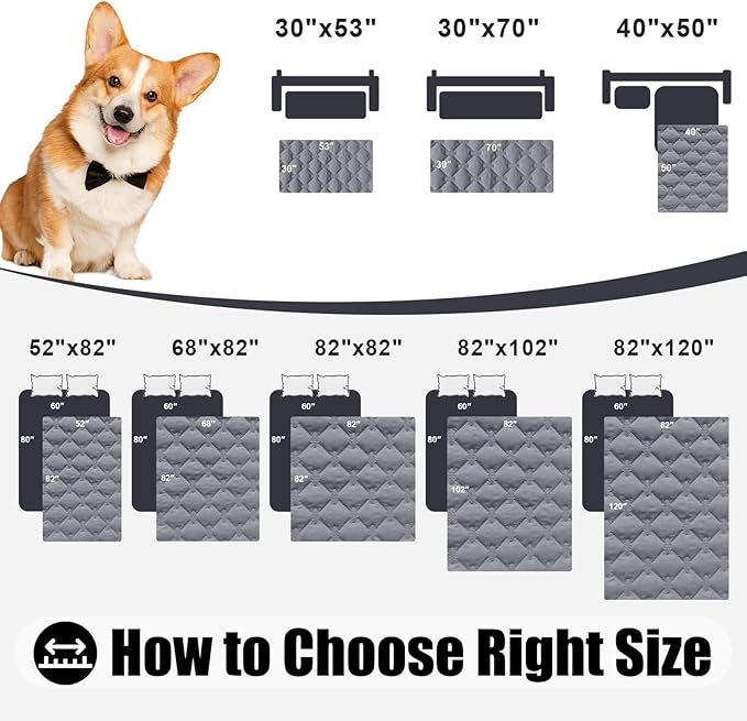 Smiry Waterproof Dog Bed Cover Blanket, Soft Reversible Pet Blanket, Washable Leakproof Cats Dogs Couch Cover for Sofa, Couch, Furniture, Plaid (30x53 Inch, Grey/Light Grey)