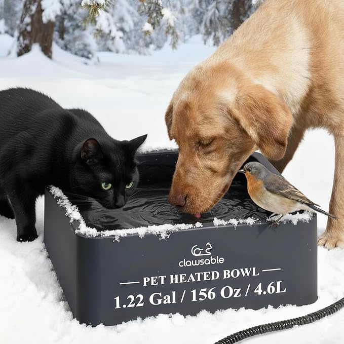 Clawsable Large Heated Dog Bowl for Outdoor Dogs Cats, Heated Water Pet Dish with 78.4" Chewproof Cord, Water Thermal-Bowl for Rabbit, Chicken, Squirrel (Light Gray, 155Oz)