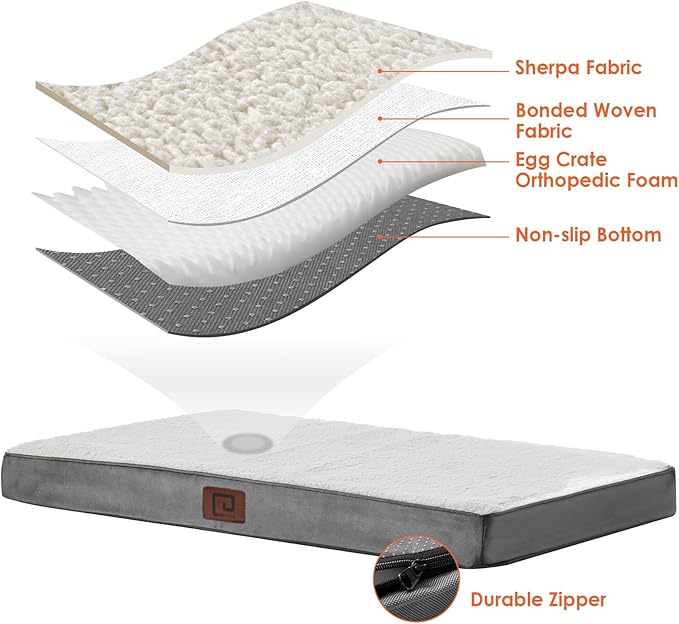 EHEYCIGA Orthopedic XXL Dog Beds for Jumbo Dogs with Removable Washable Cover for Crate, Beige, 47x29