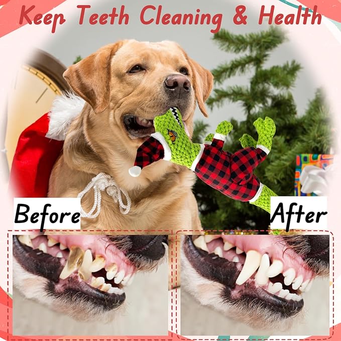 Christmas Squeaky Dog Toys, Xmas Interactive Plush Dog Toy for Large Dogs, Chew Toy to Keep Them Busy for Boredom, for Small Medium Large Dogs -Tyrannosaurus rex