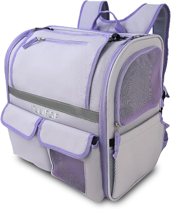 Cat Backpack Carrier, Pet Backpack for Small Dogs, Medium Cats, UP to 16 lbs, Ergonomic 3D Design, Strap Hidden Storage Compartment Dog Backpack Carrier for Hiking, Camping and Vet Visits (Purple)