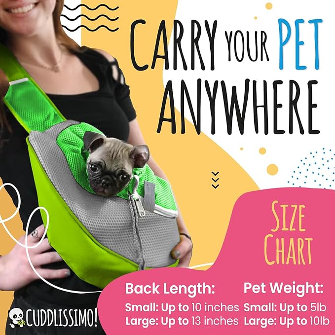 Pet Sling Carrier - Small Dog Puppy Cat Carrying Bag Purse Pouch - for Pooch Doggy Doggie Yorkie Chihuahua Baby Papoose Bjorn - Hiking Travel Front Chest Body Holder Pack to Wear (Green)