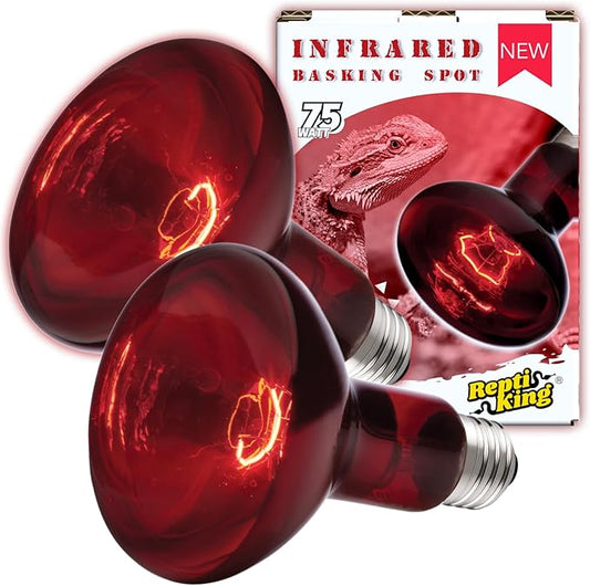 Reptile Red Heat Lamp, 2-Pack 75W Infrared Basking Bulbs Light for Reptiles, Night Red Basking Light for Bearded Dragon, Lizard, Gecko,Turtle Tank Accessories