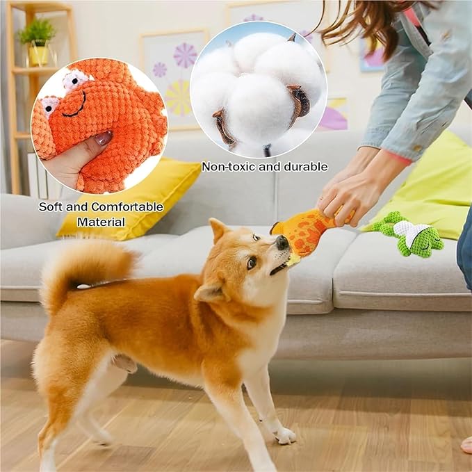 3 Pack Interactive Tough Plush Dog Toy with Squeaker - Durable Chew Toy Dogs - Great for Playtime, Training & Mental Stimulation