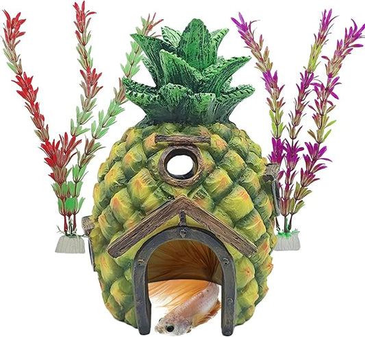 Tfwadmx Aquarium Decorations Resin Pineapple Fish Tank House Small Betta Fish Hideout Cave Shelter Decor Underwater Landscape Hut Aquarium Ornament for Shrimps Breeding Hiding(Green)