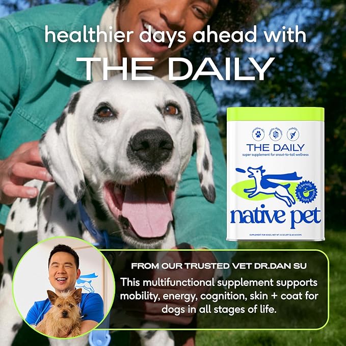 Native Pet Dog Vitamins & Supplements - 11-in-1 Vitamin Powder for Dog Food Topper - Collagen, Glucosamine, Probiotics, Omega & More- Supports Healthy Gut, Mobility & Overall Health - 30 Scoops