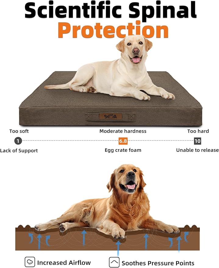 Sytopia 42 Inch Chew Proof Dog Crate Bed, Orthopedic Waterproof Dog Bed for Extra Large Dogs, Removable Washable Cover, Egg Crate Foam Mat, Suitable for Dogs Up to 100 Lbs, Brown