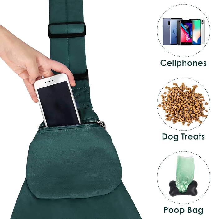 SlowTon Dog Carrier Sling - Thick Padded Shoulder Strap Adjustable Dog Carriers for Small Dogs, Puppy Carrier Purse for Pet Cat with Front Zipper Pocket Safety Belt Machine Washable (Green M)