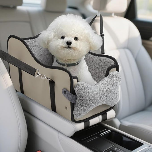 Dog Car Seat for Small Dog, Center Console Armrest Booster Cars Seats, Portable Pet Carrier with Soft Cushion Safety Belt, Support Pets Up to 11lbs, Grey