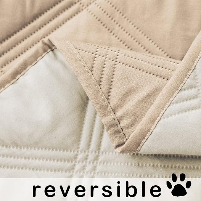 fuguitex Waterproof Dog Blanket, Pet Friendly Reversible Throw Essential for Small Dogs, Tear Resistant Leakproof Washable Couch Cushion Bed Protector Cover for Indoor Furniture（30"*53",Beige+Cream
