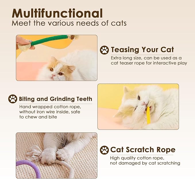 3 PCS Cotton Rope Cat Toys with 1 Pack Catnip for Indoor Cats, Interactive Cat Rope Toys with Silvervine Fruit for Cats and Kittens, Handmade Pet Chew Toys for Teeth Cleaning