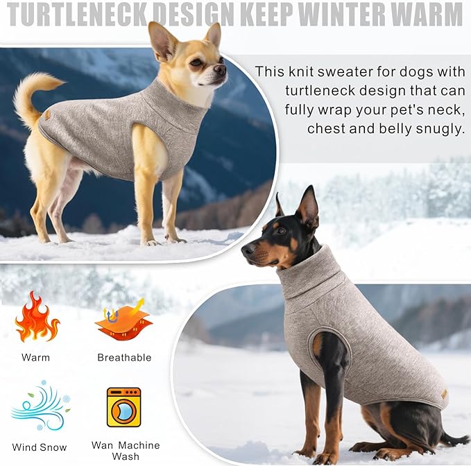 Mosucoirl Dog Sweaters Pet Pullover,Turtleneck Doggy Sweatshirt for Extra Large Dogs Thick Warm Dog Clothes Fleece Soft Winter Puppy Hoodies Outfit for Small Medium Large Dogs XS-4XL (Khaki, 3XL)