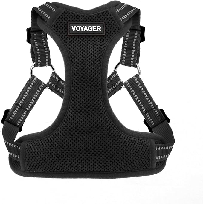 Best Pet Supplies Voyager Mesh Dog Breathable Harness Reflective Stitching, All Weather Adjustable for Walking Training, or Running - Heavy Duty & Durable, Harness (Black), XS