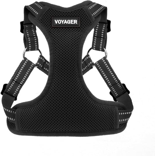 Best Pet Supplies Voyager Mesh Dog Breathable Harness Reflective Stitching, All Weather Adjustable for Walking Training, or Running - Heavy Duty & Durable, Harness (Black), XS