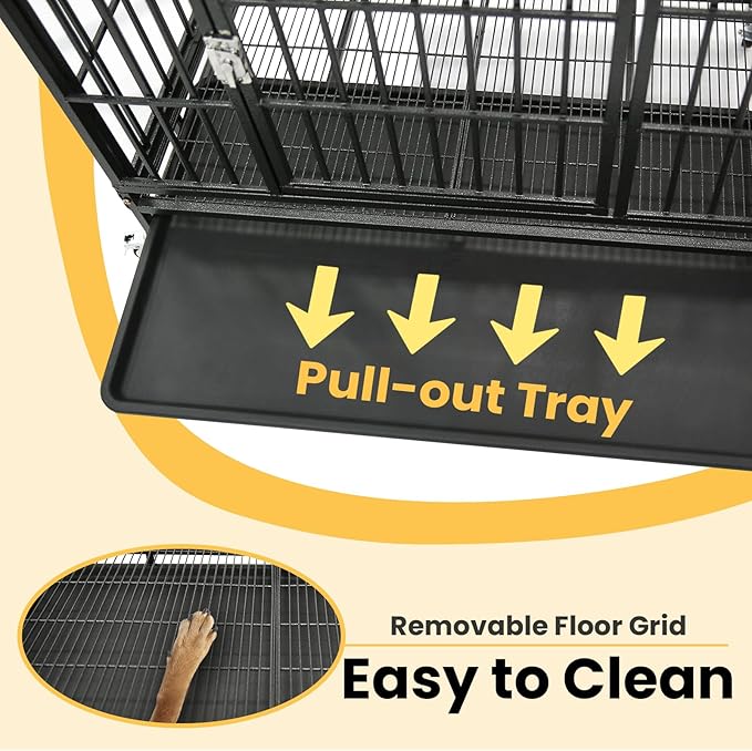 36 Inch Stackable Heavy Duty Dog Crate for Medium/Small Dogs, Metal Escape Proof Dog Crate with Lockabl Wheels, Removable Tray & Metal Grid, Medium Dog Cage Kennel Indoor for High Anxiety Dogs