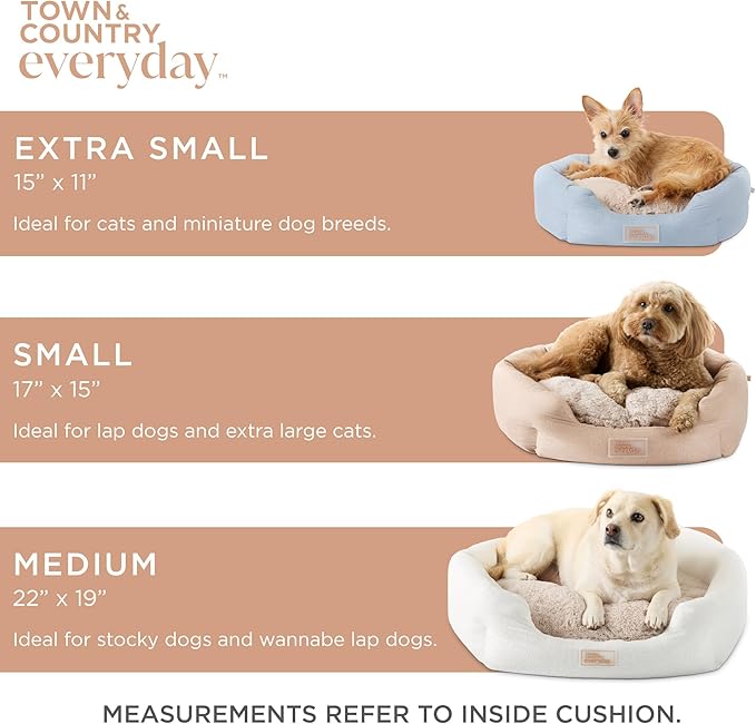 TOWN & COUNTRY EVERYDAY CuddleTown Faux Linen Comfy Cozy Cuddler Pet Bed, Supportive & Calming, Non-Slip Bottom, Machine Washable Cover, Beige, XS 20"x14"x6"