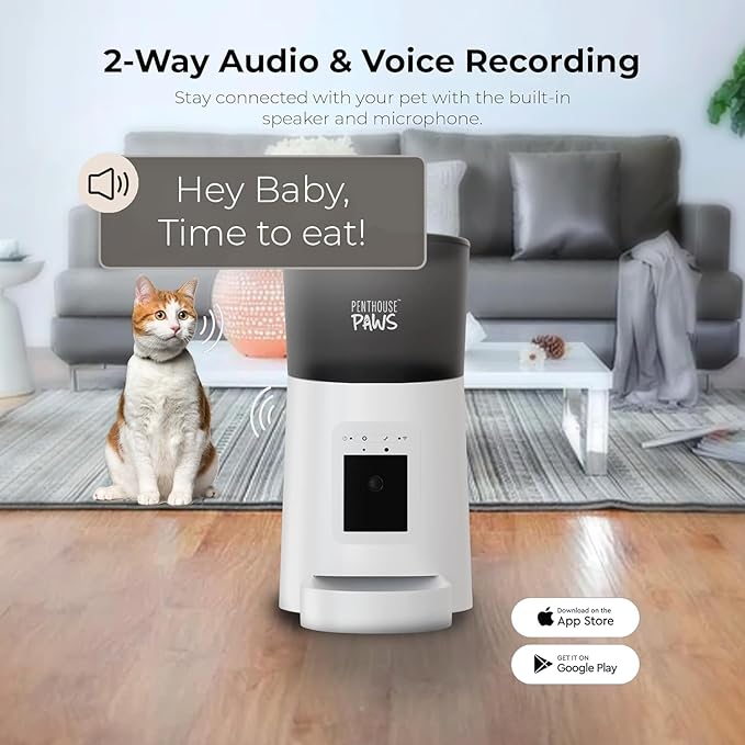 Smart HD Automatic Cat Feeder with 1080P Camera & Night Vision, 2-Way Audio, WiFi App Control, Anti-Jam 6L Pet Feeder with Battery Backup, Schedules Up to 15 Meals for Cat & Dog (White)