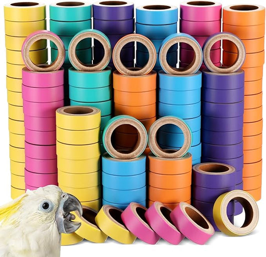 Skyygemm 120 Pcs Bagels Bird Toys Bulk for Parrots Cardboard Core Bird Toy Chewing Shredding Foraging Play Foot for Medium and Large Parrot Mini Macaws African Grey Cockatoos