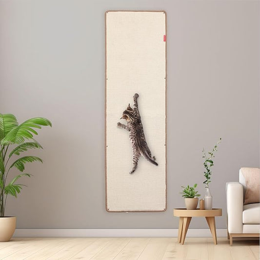 66.93x19.68x0.32 Inch Thickened Cat Wall Scratcher Carpet, Cat Climbing Wall, Durable Furniture, Tall Scratching Post, Scratchers for Indoor Cats, Couch Sofa Protector (Beige)