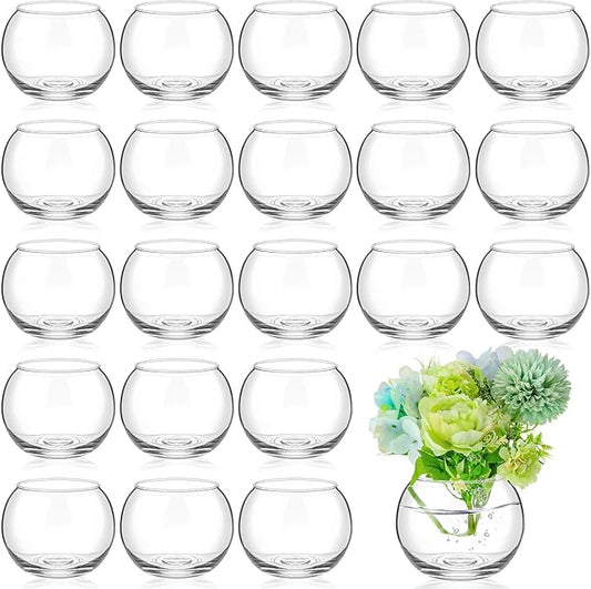 Zopeal 24 Pcs Fish Bowl Vase Glass Bubble Bowl Globe Glass Clear Bubble Vase Round Terrarium Goldfish Flower Centerpiece for Wedding Event Arrangement Office Home (3.5" h X 4.7" w)