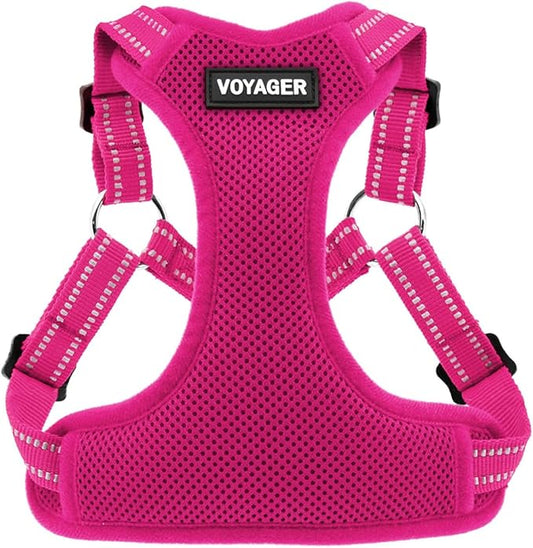 Best Pet Supplies Voyager Mesh Dog Breathable Harness Reflective Stitching, All Weather Adjustable for Walking Training, or Running - Heavy Duty & Durable, Harness (Fuchsia), XL