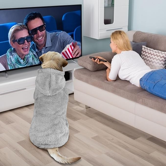 Dog Sweater,Dog Hoodies,Warm Fuzzy Fleece Sweatshirt with Hood & Pocket,Leash Hole,Cozy Cold Weather Pet Clothes Pet Sweater for Small,Medium,and Large Dogs(Grey,XL)