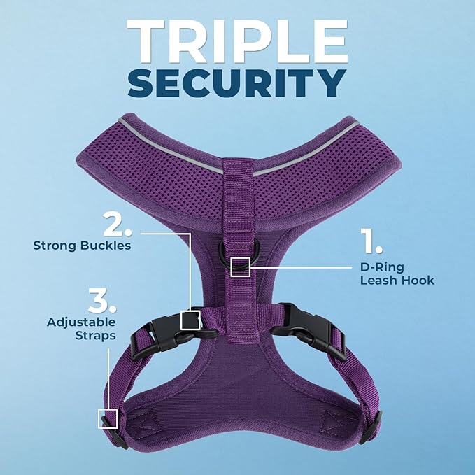 Best Pet Supplies Voyager Mesh Dog Breathable Harness Reflective Stitching, All Weather Adjustable for Walking Training, or Running - Heavy Duty & Durable, 220 Style (Purple), XS