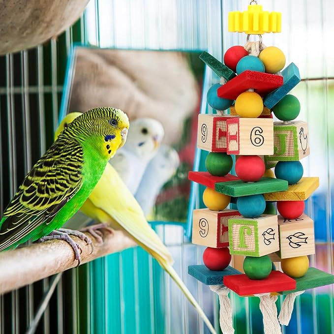 Rypet Wood Bird Chewing Toy for Cage, Wooden Birds Cage Toys for Helping Trim Beak, Parrot Toys for African Grey Parrots Cockatoos Amazon Parrot and Other Small to Medium Parrots