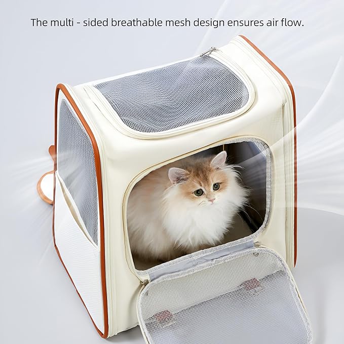 Faux Leather Cat Backpack Carrier,Cat Carrying Backpack for Small Cats and Dogs,Combines Light-Blocking Capabilities for Privacy Protection with air Circulation,Cushion Back Support