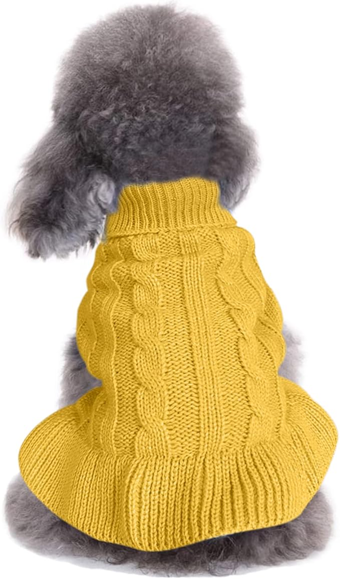 CHBORCHICEN Small Dog Sweaters Knitted Pet Cat Warm Dog Sweatshirt Winter Clothes Kitten Puppy Sweater (S, Dress-Yellow)