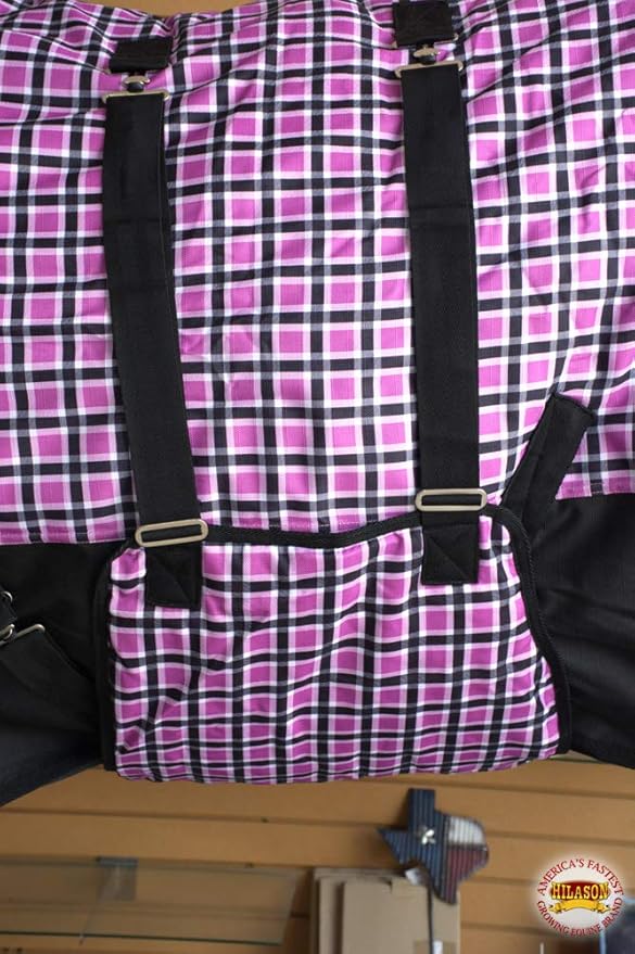 HILASON Pink Black Plaid 72 in 1200D Winter Waterproof Poly Horse Turnout Blanket Belly Wrap