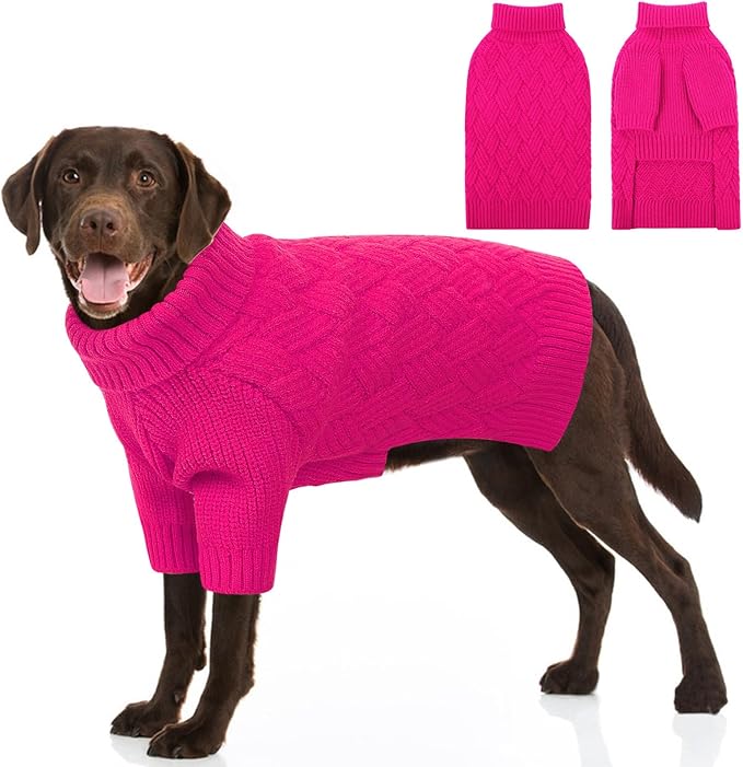 SUNFURA Dog Sweater Large Size Dog, XXL Pet Sweaters for Extra Large Dogs, Doggy Warm Turtleneck Christmas Sweatshirt Cold Weather Knit Pullover for Golden Retriever, Hot Pink XXL