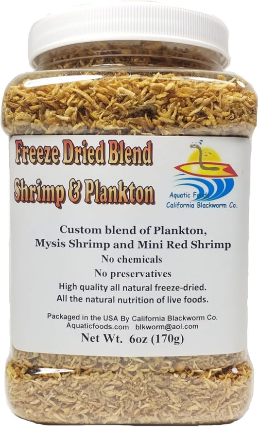 Aquatic Foods Inc. Freeze Dried Mysis Shrimp & Pacific Plankton Floating Mixed Blend for Marine Angels, Tanks, Triggers, All Freshwater Tropical Fish - 6oz med Jar