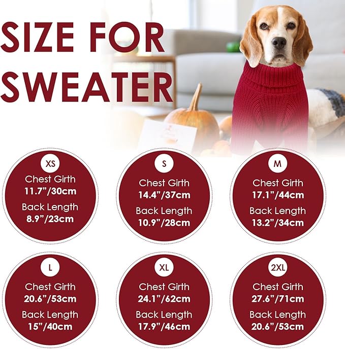 SUNFURA XS Dog Sweater, Small Dog Sweater Doggie Knitted Knitwear for Winter, Cat Pullover Christmas Sweatshirt for Yorkie Chihuahua, Warm Thick Turtleneck Clothes for Puppy, Red X-Small