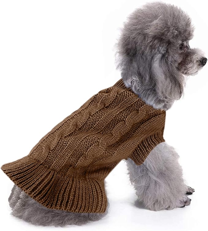CHBORCHICEN Small Dog Sweaters Knitted Pet Cat Warm Dog Sweatshirt Winter Clothes Kitten Puppy Sweater (XS, Dress-Brown)