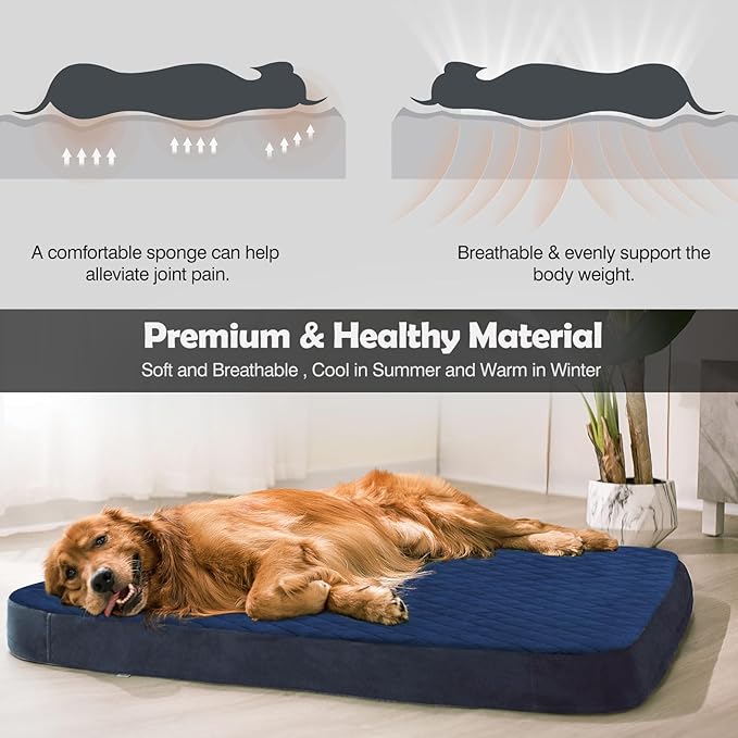 JoicyCo Dog Bed for Extra Large Dogs, Orthopedic Foam Jumbo Dog Bed Mattress, 47 Inches Joint Relief Pet Sleeping Bed, Non Slip Bottom with Removable Washable Cover, Dark Blue