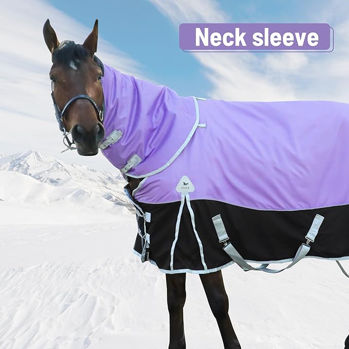 Horse Turnout Blankets Horse Blanket Winter Water Resistant,220G-Gram Polyester Poly Filling Liner 1200D Premium Turnout Horse Blanket,Medium Weight Blanket 78inches145cm