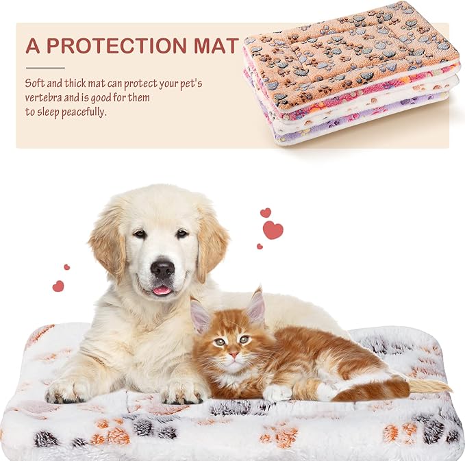 Tuanse 4 Pack Ultra Soft Dog Cat Bed Mat with Cute Prints Reversible Fleece Dog Crate Kennel Pad Cozy Washable Thickened Hamster Guinea Pig Pet Bed Mat for Small Animals(13 x 19 Inches,Vivid Color)