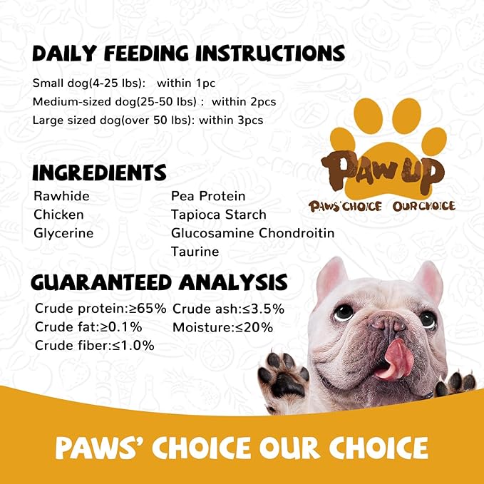 PAWUP Dog Treat Chicken Wrapped Rawhide (4pcs) for Large Dogs, Long Lasting Dog Treat Ring w/Taurine for Aggressive Chewer, 12.5oz