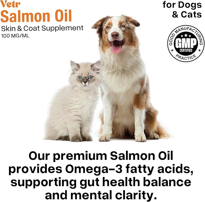 Vetr Norwegian Salmon Oil for Dogs & Cats, 16.9 oz - Omega 3 Fish Oil for Healthy Skin, Shiny Coat, Joint & Heart Health