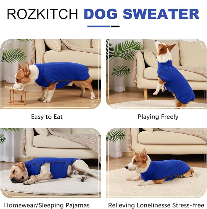 ROZKITCH Fleece Dog Sweaters for Small Dogs Male Female, Pet Windproof Warm Cold Weather Jacket Vest Cozy Jumpsuit Apparel Outfit Clothes for Walking Hiking Travel Sleep Blue XXS