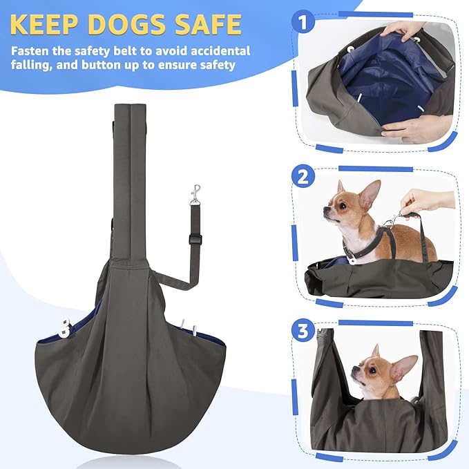 SlowTon Dog Carrier Sling, Thick Padded Adjustable Shoulder Strap Dog Carriers for Small Dogs, Puppy Carrier Purse for Pet Cat with Front Zipper Pocket Safety Belt Machine Washable (Gray S)