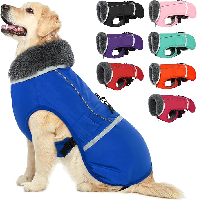 QBLEEV Warm Dog Coat Reflective Dog Jacket, Waterproof Dog Winter Coat Turtleneck Dog Clothes for Cold Weather, Thick Fleece Dog Snowsuit Christmas Dog Vest Pet Apparel for Small Medium Large Dogs 3XL