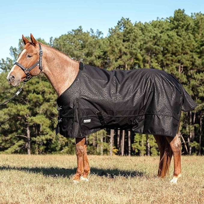 Jeffers Poplar Head 600 Denier Turnout Sheet for Horses, 0g Polyfill, 69"- Waterproof, Windproof Lightweight Horse Blanket, Adjustable Chest Belly Straps, Tail Flap, Stable Blanket - Covert Cheetah