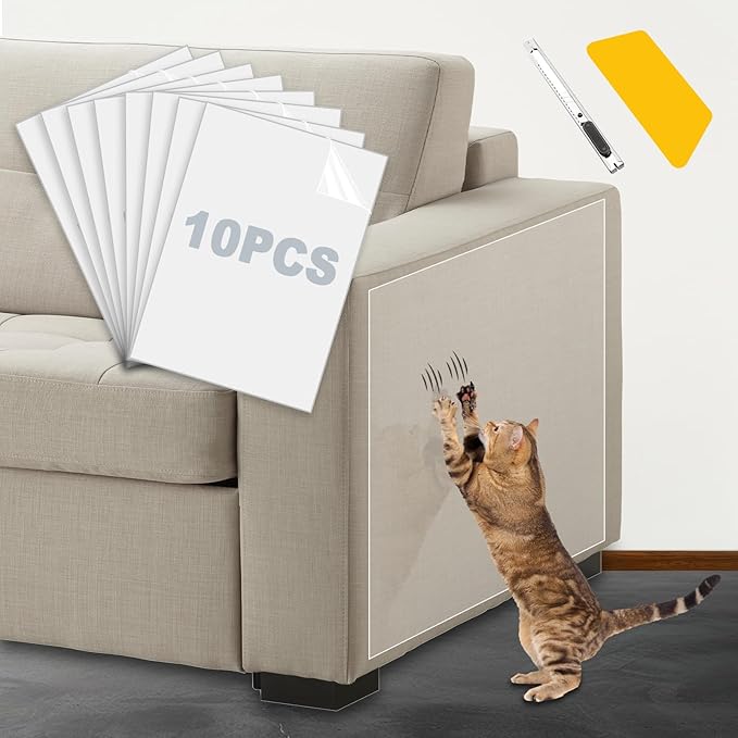 Cat Scratch Furniture Protector 17x11.8 in,10 Pack Self-Adhesive Single Side Couch Protector from Cat Claws, Furniture Protectors from Cats, Anti Scratch Sticky Tap, No Pins